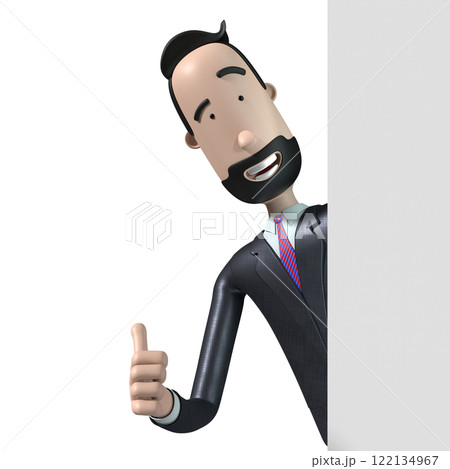 Handsome cartoon businessman showing OK gesture, wall's edge - 3D illustration Handsome cartoon businessman showing OK gesture, wall's edge - 3D illustration 122134967