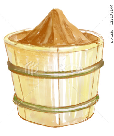 リアルな味噌と樽の水彩イラスト 122135144