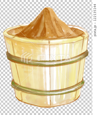 リアルな味噌と樽の水彩イラスト 122135144