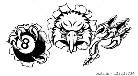 Eagle Pool 8 Ball Billiards Mascot Cartoon Eagle Pool 8 Ball Billiards Mascot Cartoon 122135734
