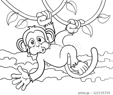 Monkey Singing On Jungle Vines Waving Cartoon 122135735