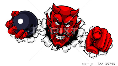 Devil Bowling Ball Sport Team Mascot Illustration Devil Bowling Ball Sport Team Mascot Illustration 122135743