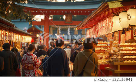 初詣でに賑わう神社 122135941