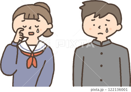 泣いている学生服の男女 泣いている学生服の男女 122136001