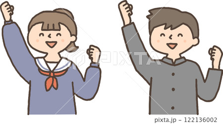ガッツポーズをする学生服の男女 ガッツポーズをする学生服の男女 122136002