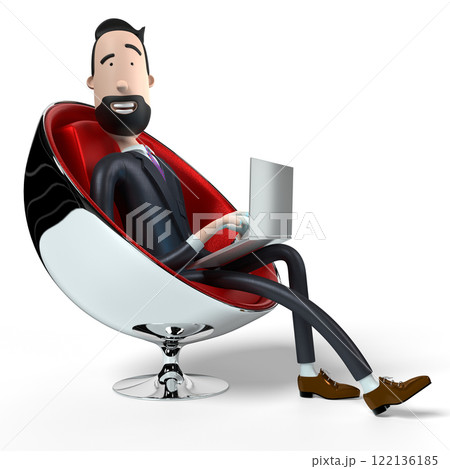 Handsome cartoon businessman working on a laptop - 3D illustration Handsome cartoon businessman working on a laptop - 3D illustration 122136185