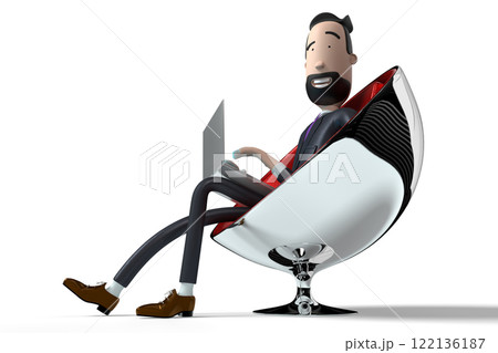 Handsome cartoon businessman working on a laptop - 3D illustration Handsome cartoon businessman working on a laptop - 3D illustration 122136187