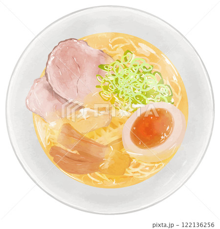 リアルな塩ラーメンの俯瞰イラスト 122136256