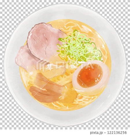 リアルな塩ラーメンの俯瞰イラスト 122136256