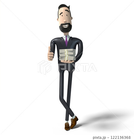 Handsome cartoon businessman holding money - 3D illustration 122136368
