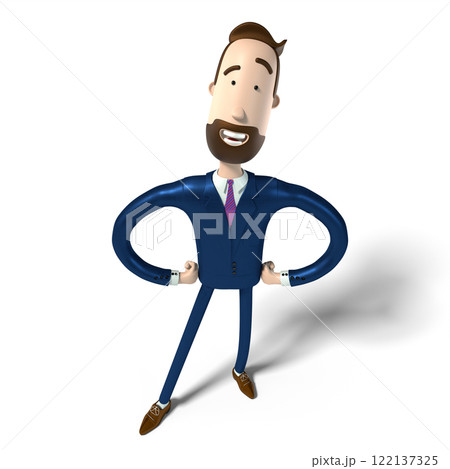 Hipster cartoon businessman standing in superhero, pride pose - 3D illustration 122137325