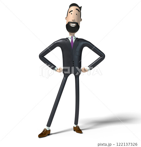Hipster cartoon businessman standing in superhero, pride pose - 3D illustration Hipster cartoon businessman standing in superhero, pride pose - 3D illustration 122137326