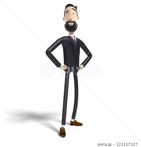 Hipster cartoon businessman standing in superhero, pride pose - 3D illustration 122137327