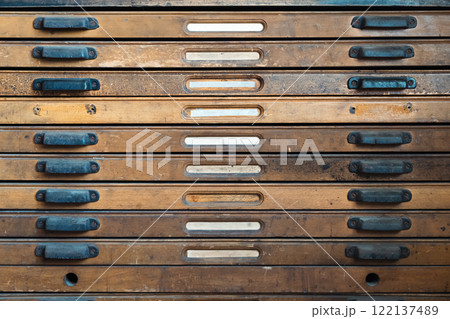 Vintage letterpress type storage 122137489