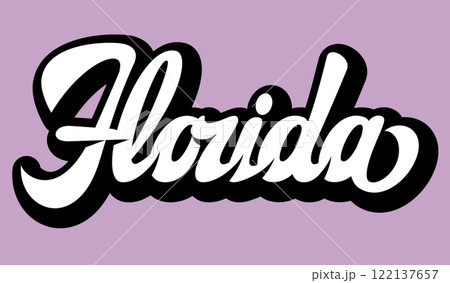 Stylish black and white cursive text saying Florida on a light purple background Stylish black and white cursive text saying Florida on a light purple background 122137657