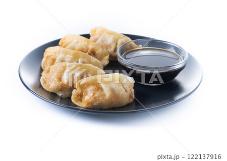 Fried dumplings gyoza isolated on white background 122137916