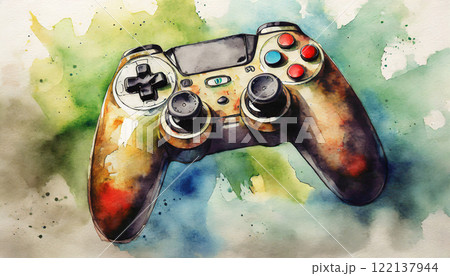 レトロなゲームコントローラーの水彩イラスト 122137944