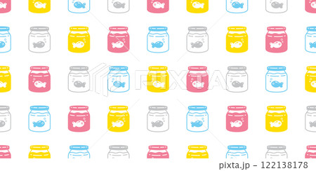 fish Seamless pattern goldfish glass jar bottle vector tuna salmon doodle cartoon tile background gift wrapping paper repeat wallpaper pet animal illustration scarf isolated design 122138178