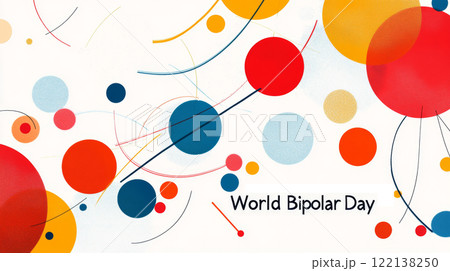 A graphic design featuring World Bipolar Day, highlighting balance through circles and lines 122138250