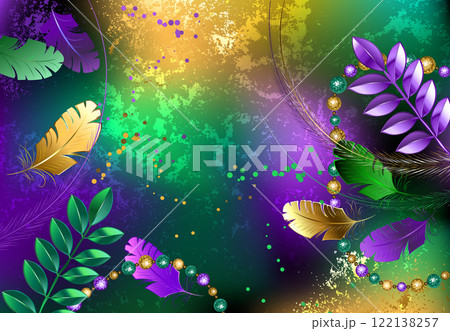 Iridescent mardi gras background with beads 122138257