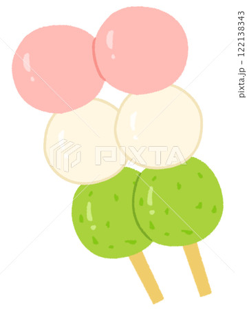 優しい色使いのかわいい二本の三色団子 122138343