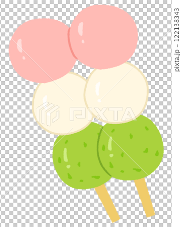 優しい色使いのかわいい二本の三色団子 122138343