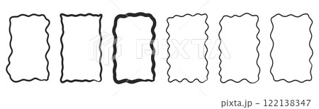 Zig zag frame border squiggle wavy set, underline brush stroke curved edges hand drawn empty tet box. Speech bubble badge jagged abstract shape. 122138347