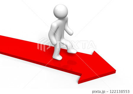 3D cartoon character and red arrow 122138553
