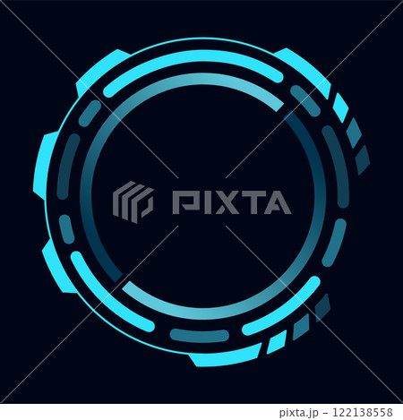 Hud round frame or border, sci fi circular neon element for digital ui game interface. Futuristic data UI display button. Vector radar for aim control target and navigation 122138558