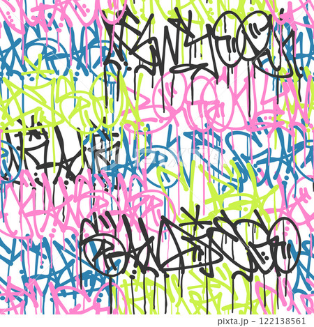 Seamless pattern graffiti street art tag, fashion hand drawing texture, street style. Seamless pattern graffiti street art tag, fashion hand drawing texture, street style. 122138561