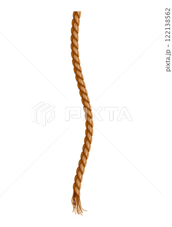 Hanging rope with tassel. Knitted nautical thread or marine vertical fiber. Textile tassel hang at rope isolated on white background. Vector illustration Hanging rope with tassel. Knitted nautical thread or marine vertical fiber. Textile tassel hang at rope isolated on white background. Vector illustration 122138562