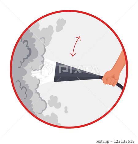 Fire extinguisher instruction. Fire prevention and extinguishing tips. Safety Information, poster or banner for website. Cartoon flat vector illustrations isolated on blue background Fire extinguisher instruction. Fire prevention and extinguishing tips. Safety Information, poster or banner for website. Cartoon flat vector illustrations isolated on blue background 122138619