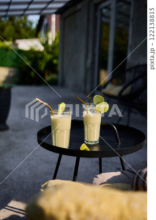 Creamy Lime Cocktail with Condensed Milk in a Refreshing Tropical Style Creamy Lime Cocktail with Condensed Milk in a Refreshing Tropical Style 122138815