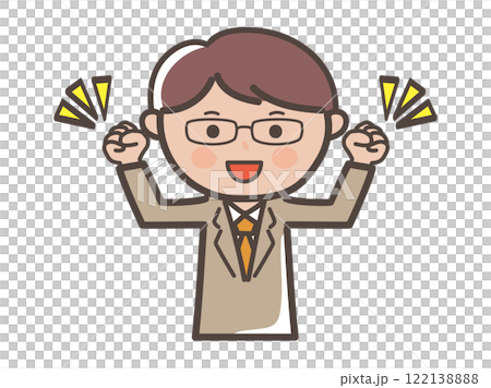 Illustration of a male businessman wearing glasses making a fist pump with both hands 122138888