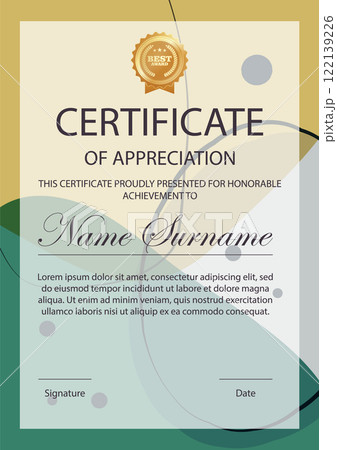 Certificate of appreciation. Modern abstract corporate diploma template with colorful elements Certificate of appreciation. Modern abstract corporate diploma template with colorful elements 122139226