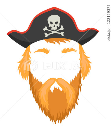 Pirate mask. Cartoon face decoration - hat, beard and mustache. Party accessories, head costume concept. Decoration item for your selfie photo, video chat filter or photo booth 122139375