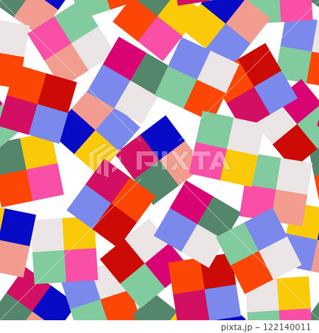 Rainbow Checkerboard retro colors vector seamless pattern. Geometric abstract background. Checkered surface design. 122140011