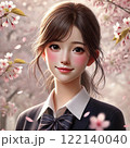 桜舞うなか優しく微笑む女子高校生 122140040
