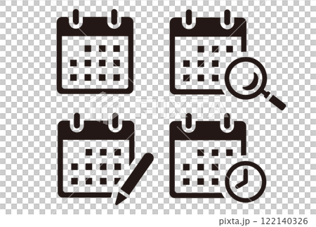 色々なカレンダーの白黒アイコンセット 122140326