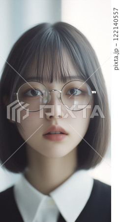 丸メガネをかけた日本女性 122140557