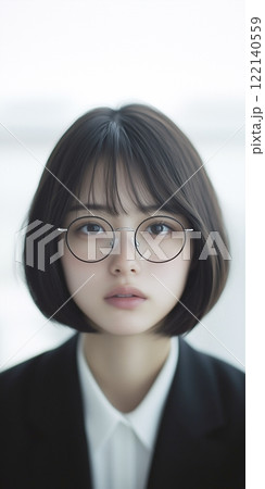 丸メガネをかけた日本女性 122140559