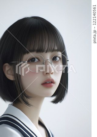 丸メガネをかけた日本女性 122140561