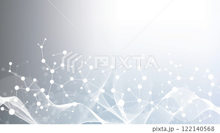 Modern abstract molecules structure for science or medical background. DNA helix or atom visualization. Molecular wave flow abstract background. Vector illustration Modern abstract molecules structure for science or medical background. DNA helix or atom visualization. Molecular wave flow abstract background. Vector illustration 122140568