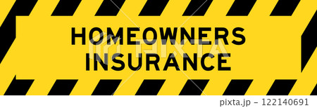 Yellow and black color with line striped label banner with word homeowners Yellow and black color with line striped label banner with word homeowners 122140691