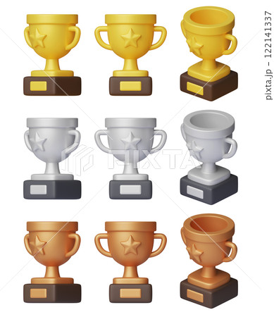 isometric gold silver bronze trophy 3D icon set isometric gold silver bronze trophy 3D icon set 122141337