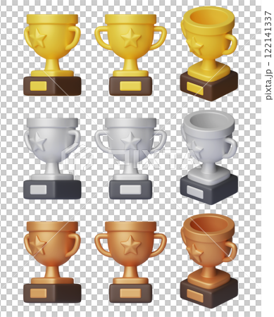 isometric gold silver bronze trophy 3D icon set isometric gold silver bronze trophy 3D icon set 122141337