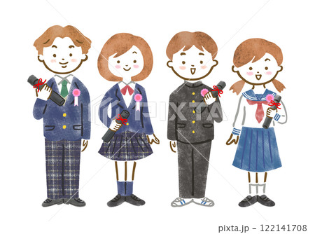 制服を着て卒業証書を持つ中高生男女のイラスト 122141708
