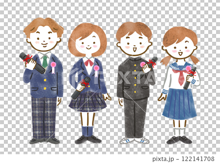制服を着て卒業証書を持つ中高生男女のイラスト 122141708