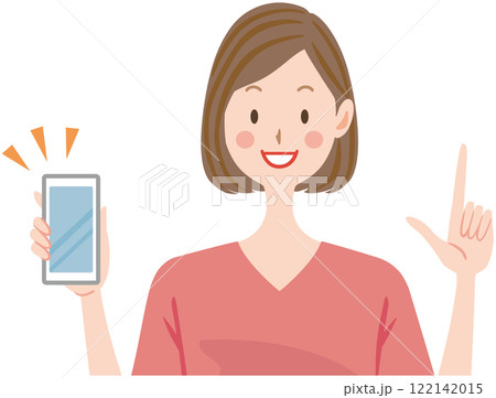 スマホを持つ女性　主婦　　イラスト 122142015
