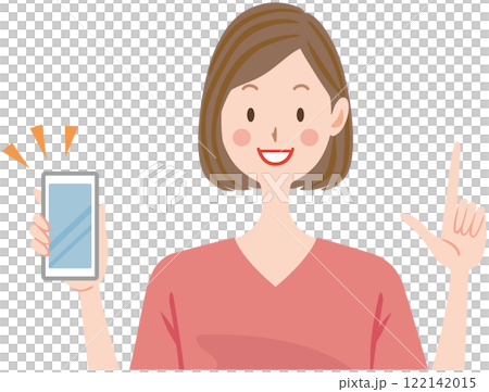 スマホを持つ女性　主婦　　イラスト 122142015